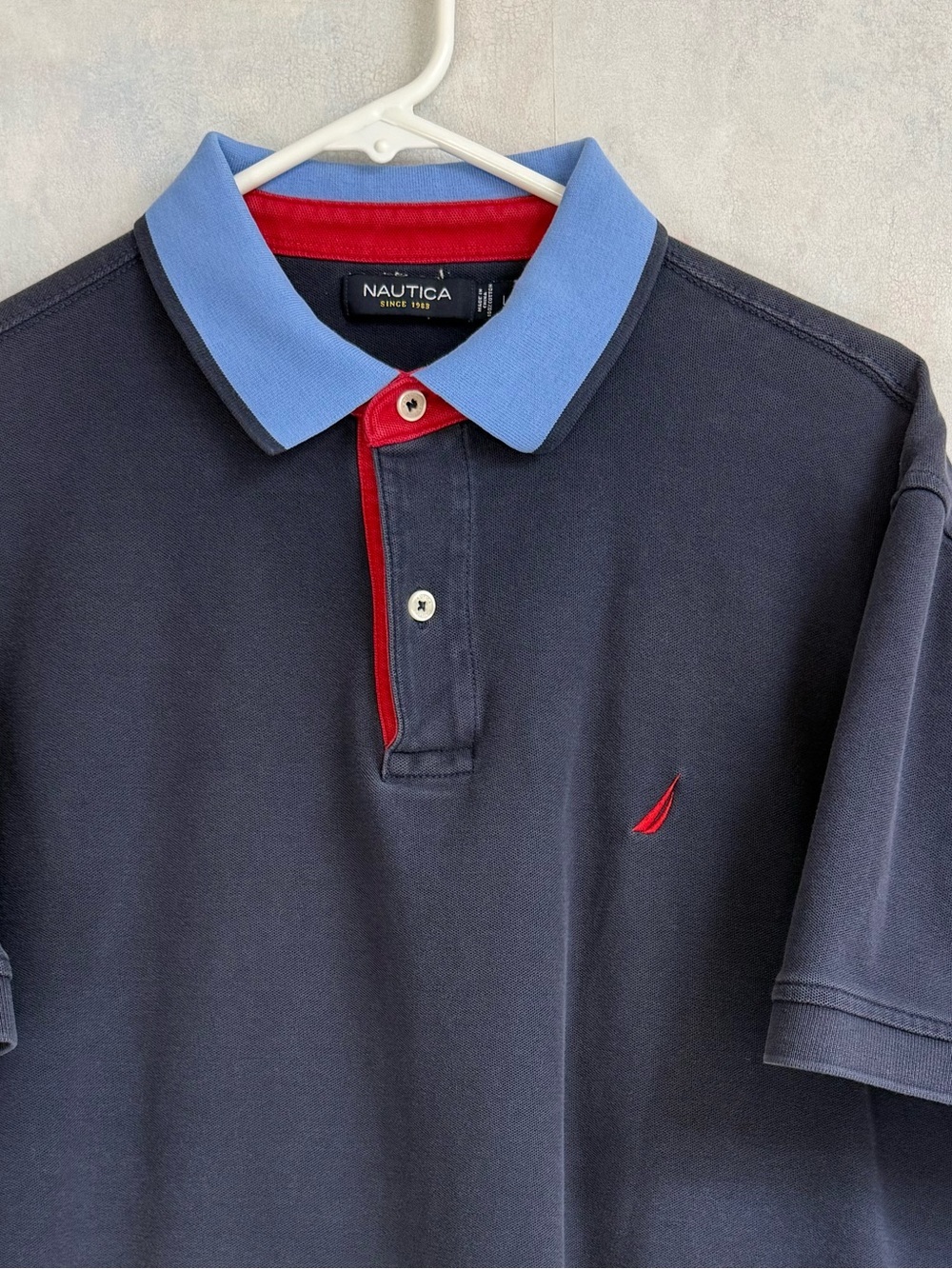 Nautica Navy Blue and Red Polo Men’s L 100% Cotton